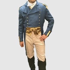 Men's Blue Wool Regency Tailcoat, Men's 19th Century British Tailcoat, Regency