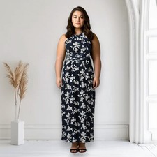 Sachin + Babi Women's Sz 14 Kayla High Neck Halter Maxi Gown Dress Blue Floral