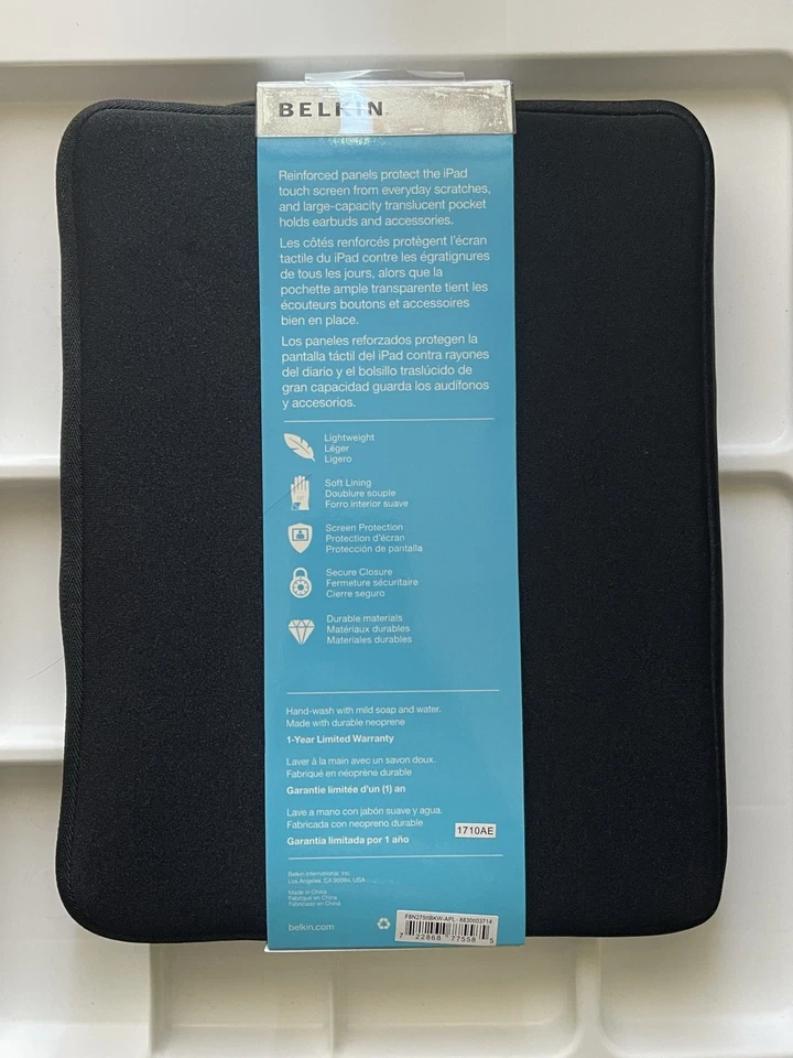 Belkin Vue Neoprene 10” Tablet Sleeve Case Black Apple iPad 1/2/3/4/5/6 Air 1/2 - Image 4 of 4