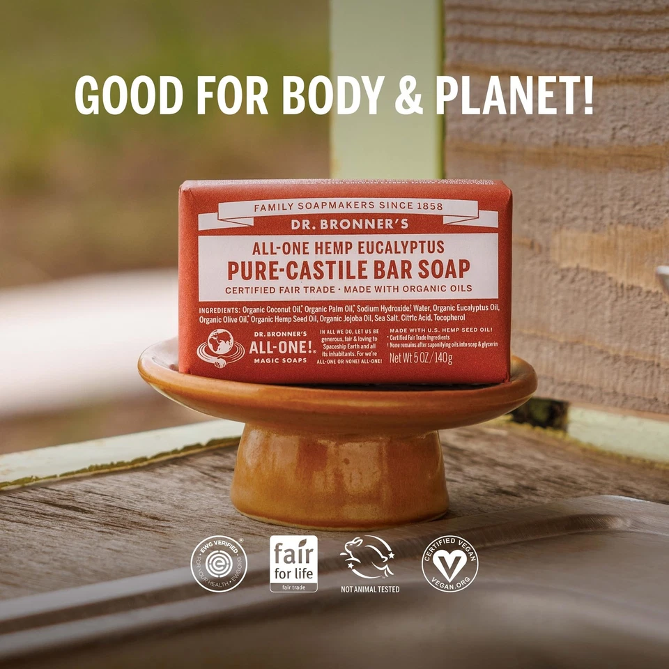 Dr Bronners чистое кастильское эвкалиптовое мыло упаковка 2 5 унций насыщенная пена веганское - Изображение 3 из 4