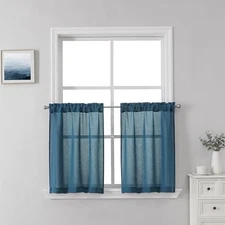  30 Inch Length Linen Curtains Vlances- 2Panels Privacy Semi Voile Drapes 