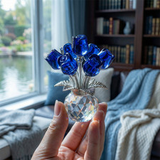 2026 Crystal Colorful Rose Flower Collectible Figurine Glass Flowers With Vase