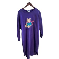 Vintage Purple Teddy Bear Nightgown Cozy Soft Long Sleeve Womens Medium