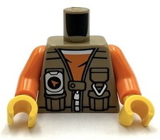 Lego Nueva Minifigura Chaleco Torso Bronceado Oscuro con Bolsillos Cremallera Plateada GPS Brújula