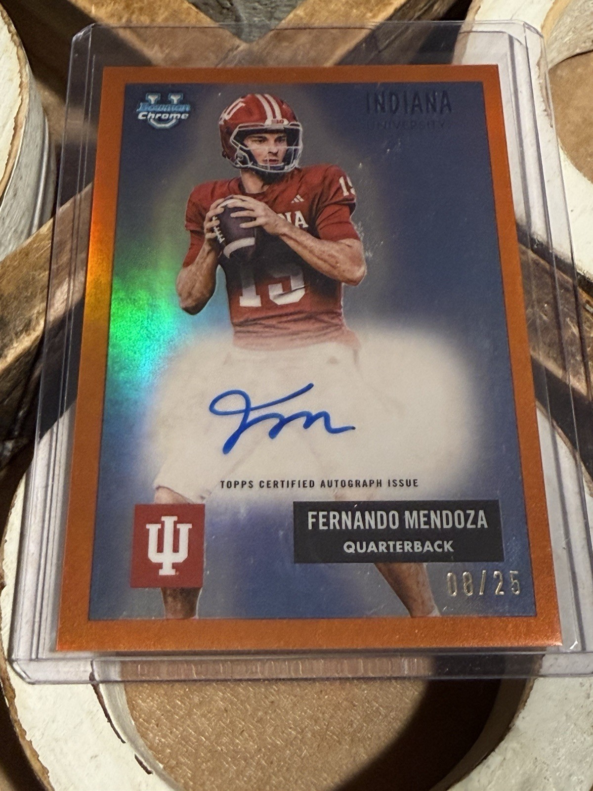 2025 Bowman U Chrome Fernando Mendoza 1955 Orange Refractor On Card Auto /25