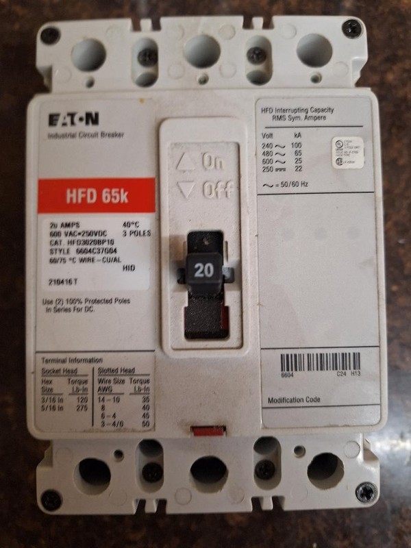 eaton hfd3020bp10 3 ph 20 amp breaker