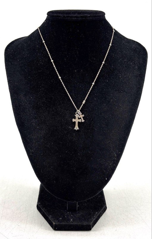 Cross 925 Sterling Silver Chain CZ Necklace 3.2g