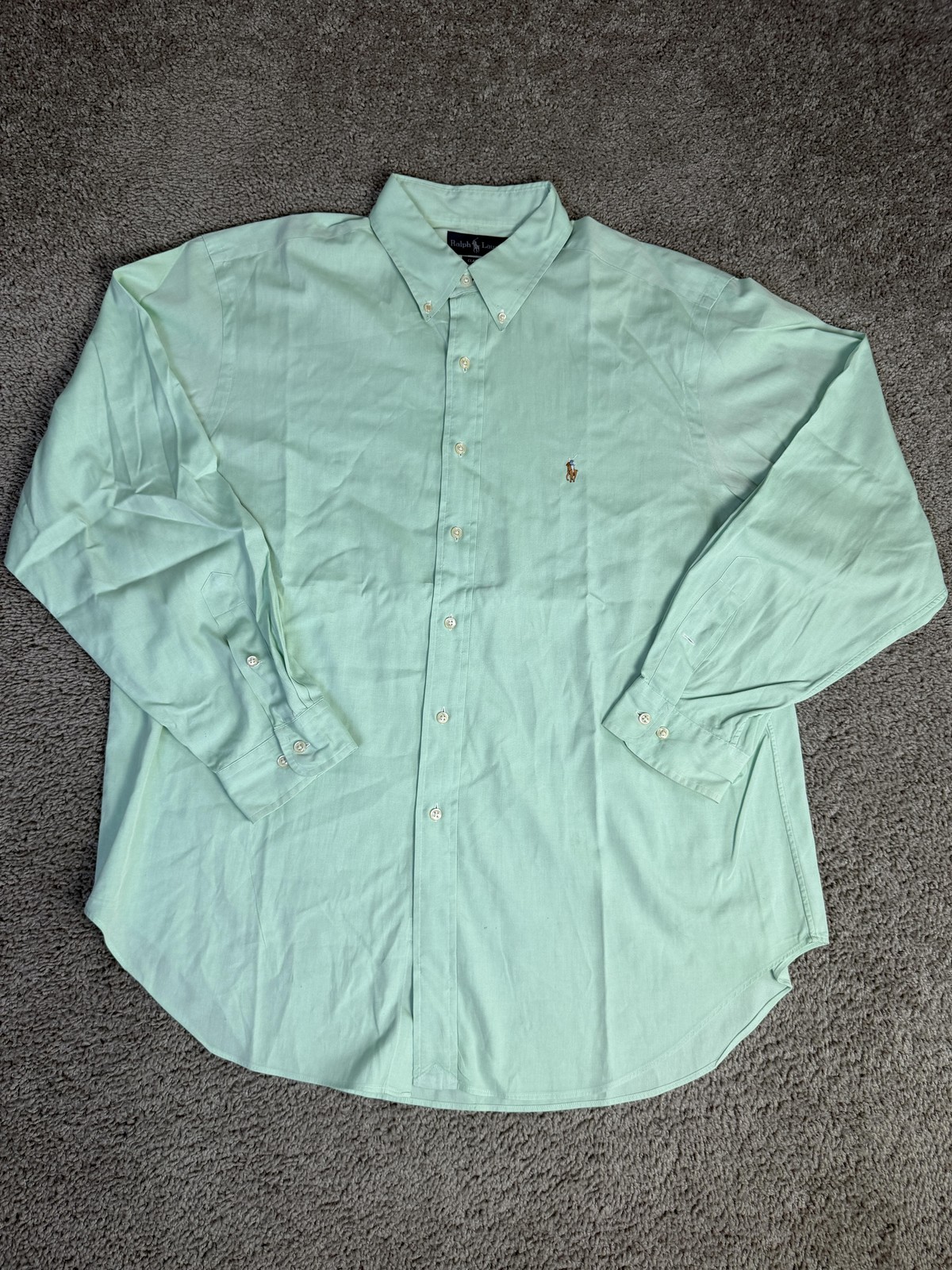 Ralph Lauren Shirt Mens XL Green Flesh Pony Long Sleeve Button Up Emboidered