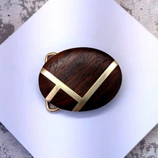 Wood Brass Oval Belt Buckle Mens Womens Geometric Modern Unisex