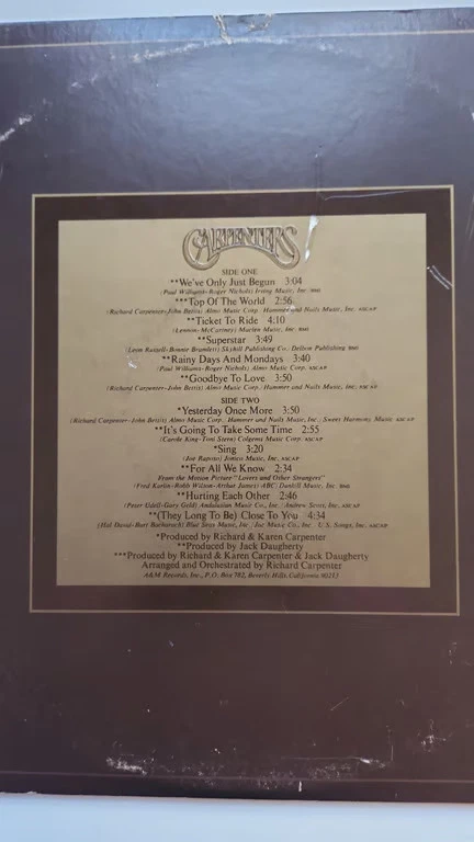 CARPENTERS "The Singles-1969-1973" LP [CRC Edition] 1973  Foto 2 de 4