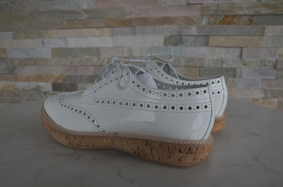 Zapatos de Lujo Iglesia Talla 36 Budapester con Cordones KEELY Blanco Nuevo Antiguo PVP460 € Foto 4 de 4