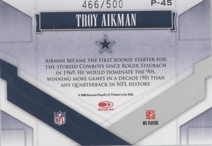 2008 Donruss Gridiron Gear Troy Aikman #P-45