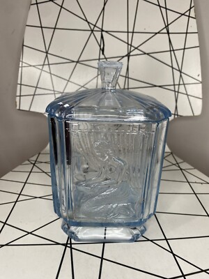 Antike Sowerby Art Deco blaue Glas Pandoras Dose Deckeldose siehe Beschreibung