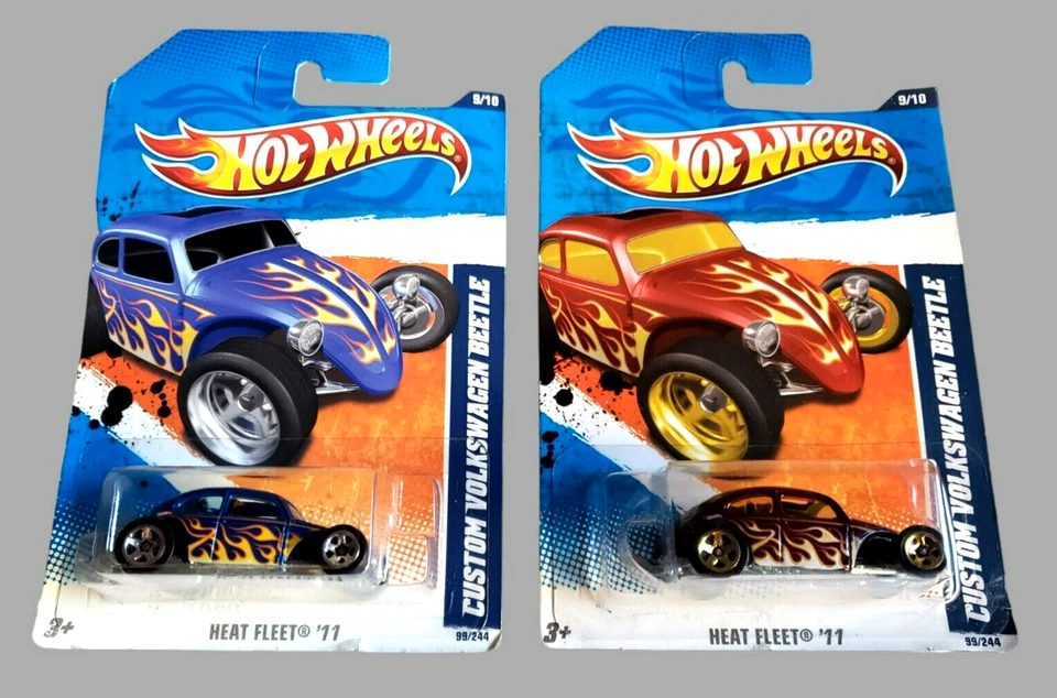 Hot Wheels CUSTOM VOLKSWAGEN BEETLE Blue & Purple Heat Fleet '11 99/244 LOT OF 2 - Image 2 of 4