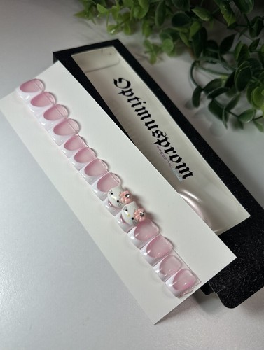 Hello Kitty short press on nails false nails White french tips - Picture 2 of 3