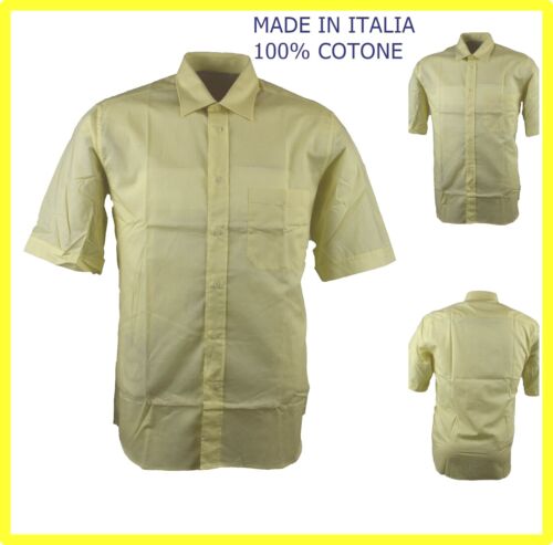 Men's Short Sleeve Shirt Half 100 Cotton Yellow Regular Summer 39 - Picture 1 of 10