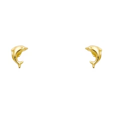 Ioka - 14K Yellow Gold Tiny Simple Plain Dolphin Screw Back Stud Earrings