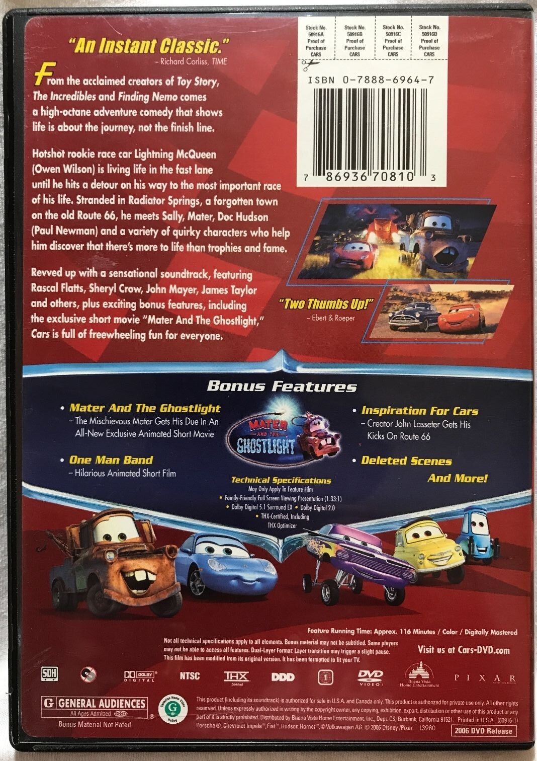 Cars (DVD, 2008) - Tested, plays great!