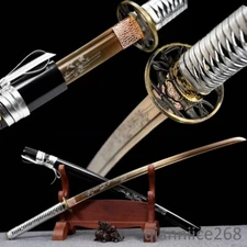 1095 steel gold Carve bamboo sty Japanese Katana Sword bamboo saya bamboo tsuba