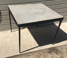 **Vintage MCM DURHAM LINE FOLDING CARD TABLE TEXTURED TOP BLACK GREY IVORY USA