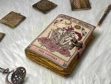 Vintage Handmade Leather Journal Notebook  Work Spell Book with Deckle Edge Page