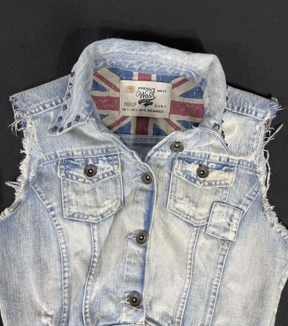 Zara Premium Wash Women Studded Crop Denim Vest Size S | eBay