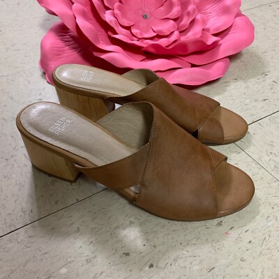 EILEEN FISHER Womens Sz 8.5 Haven Nubuck Leather Slide Sandals Block Heel