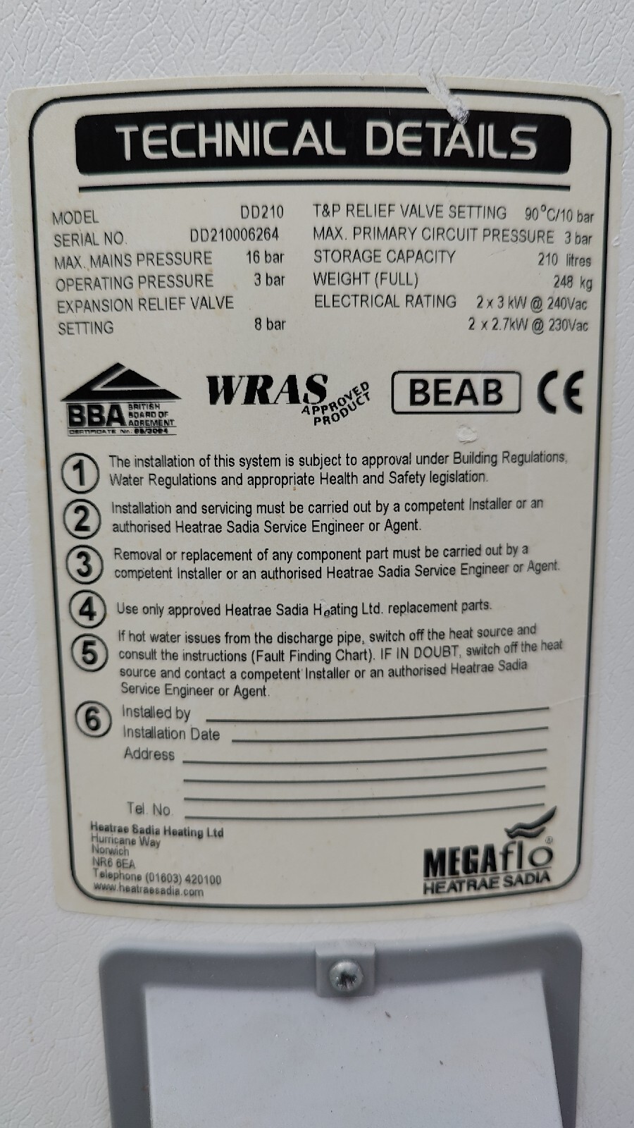 Heatrae Sadia Megaflo 210 Litre Direct Unvented Hot Water Cylinder | eBay