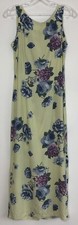 Images Dress 90s Y2K Vintage Size 8 Yellow Floral Bias Cut Roses Long Maxi Split