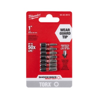 Milwaukee 48-32-4615 SHOCKWAVE  Impact Duty  1'' TORX Insert Bits, 7-Pack