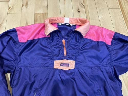 Vintage Columbia Womens Sz M Neon Pink Purple Pullover Windbreaker Jacket 1990's - Picture 3 of 6