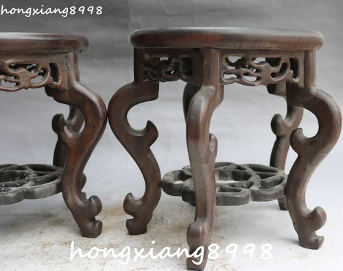 Par de sillas tablillas de 7" antiguas chinas antiguas huanghuali talladas en madera dragón flor dragón tallado - Imagen 4 de 12