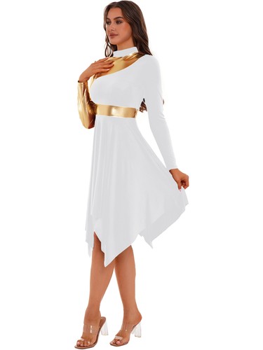 Damen Tanzkleid Eiskunstlauf-Kleid Langarm Ballettkleid Asymmetrisch Tanz Kostüm - Bild 31 von 95