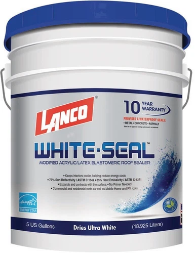 Lanco Roof Sealer Coating White Acrylic Elastomeric Waterproof 5 Gal Cool Roof