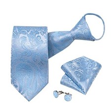 Silk Zipper Ties for Men,Woven Paisley/Solid/Plaid Pretied Light Blue Paisley