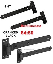14" GATE CRANKED HOOK & BAND HINGES HEAVY DUTY STABLE GARAGE SHED BARN DOOR BLK