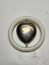 Vintage Baby Teething Ring Heart Rattle Ring Silver Tone Round