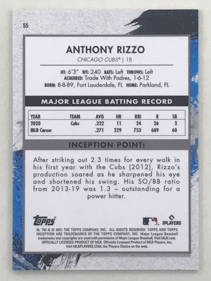 Anthony Rizzo 2021 Topps Inception Green #55 MLB Chicago Cubs | eBay