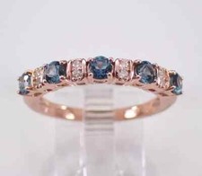 1.10Ct Round Lab-Created London Blue Topaz Anniversary Band 14K Rose Gold Plated
