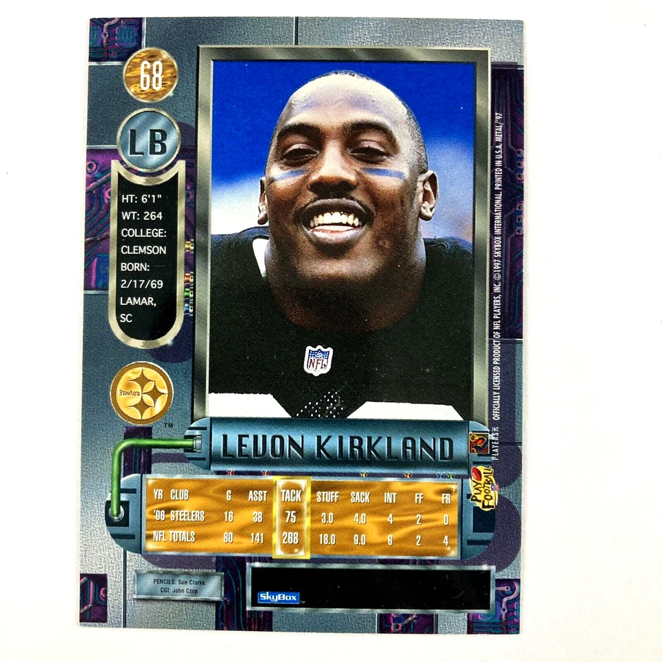 Levon Kirkland 1997 Skybox Metal Universe Card #68 NFL Pittsburgh Steelers - Image 2 of 2