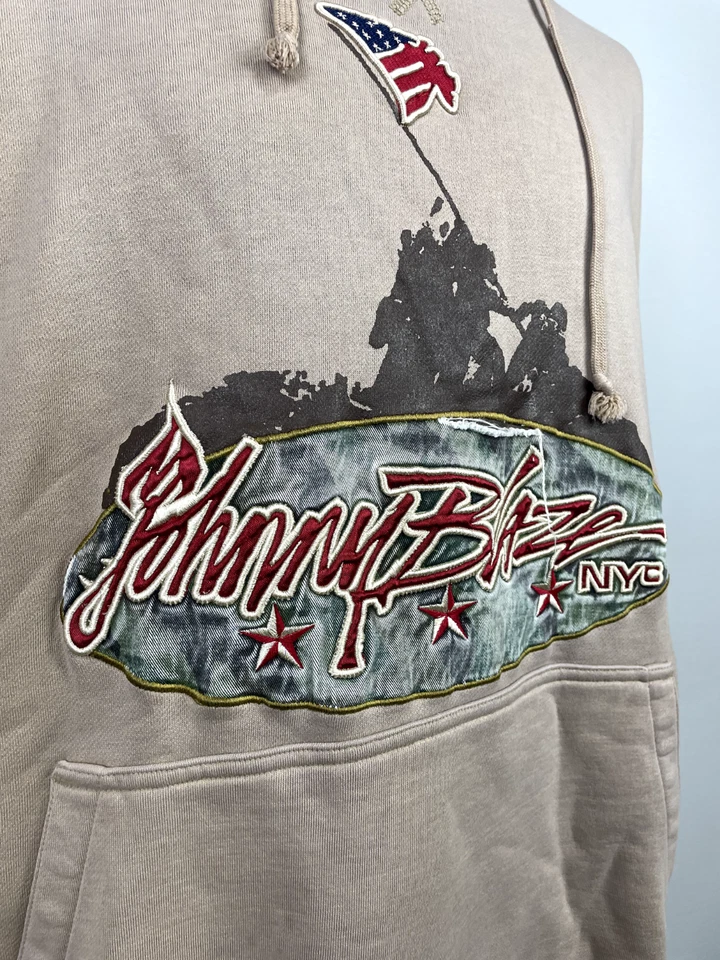 Sudadera con Capucha Termal Johnny Blaze NYC Armi Logo Beige Heavywaight Para Hombre Talla XL Foto 4 de 4