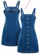 Womens Denim Dress Sleeveless Pinafore Dresses Size 8 10 12 14 16 Blue