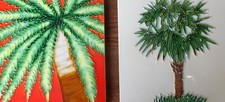 Palm trees set of 2 hand painted ceramic art tile 8 x 8 inches easel back