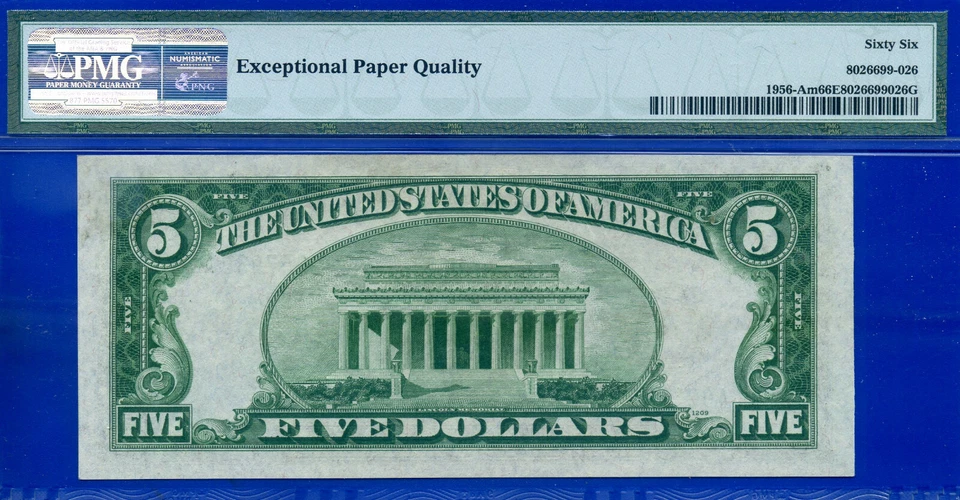 1934 $5 Federal Reserve Note Boston PMG 66EPQ 2nd highest graded Fr 1956-Am - Image 3 of 3
