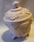 Vintage Jeannette Glass Pink Milk Glass Footed Candy Dish w/Lid Grape Pattern
