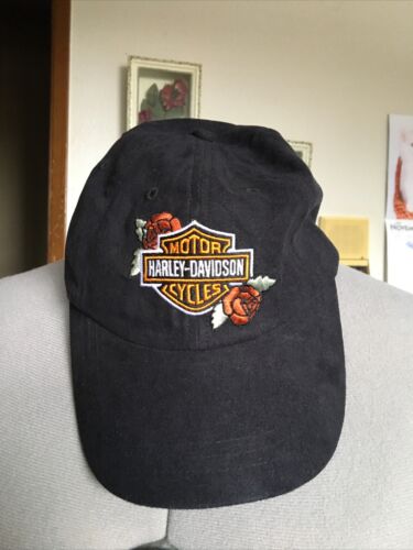 Harley Davidson Motorcycles Logo Lady Biker Rose Ladies Black Lace Up Hat Cap  - Picture 1 of 9