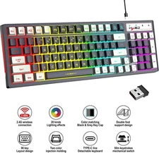 Wireless Gaming Keyboard Rechargeable RGB Backlit Mechanical Feel Mixed Color US