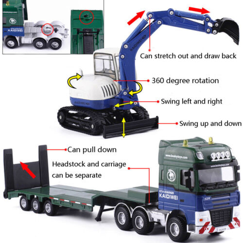 1:50 Flatbed Truck Trailer with Loader Excavator Model Truck Diecast Kids Toys - Picture 2 of 9