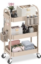 3 Tier Rolling Cart with DIY Pegboards Metal Utility Cart with Wheels Handles