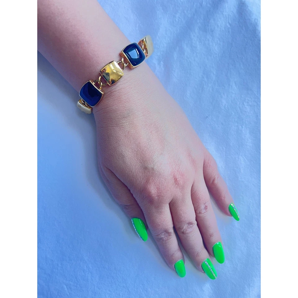 Pulsera Napier Oro Negro Cuadrado Gema Eslabones Joyería Patrimonial Vintage Foto 3 de 3